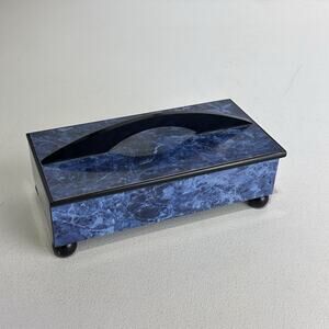 Modern Times Blue Marbled Wooden Keepsake Jewelry Box Velvet Lined With Feet